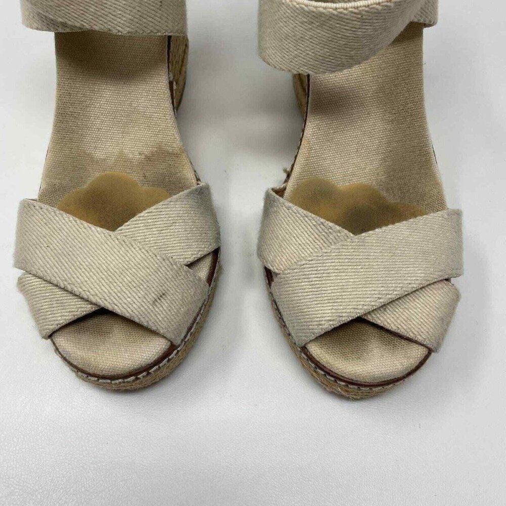 Tory Burch Adonis Crisscross Sandals Womens Size 9 Wedge Espadrilles Beige - Picture 5 of 12